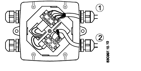 Cáp electrode (1) và cáp coil (2) trong hộp đấu dây